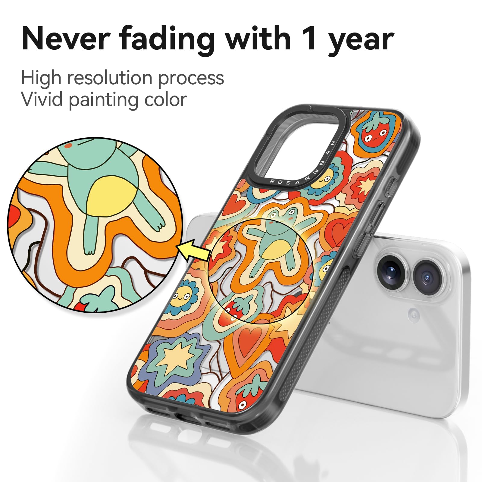Rosarnnah 17BS - Funda compatible con iPhone – Funda duradera a prueba de golpes de impacto de caída de 6.5 pies – Diseño divertido de ensueño de rana negra para iPhone (6.1 pulgadas)
