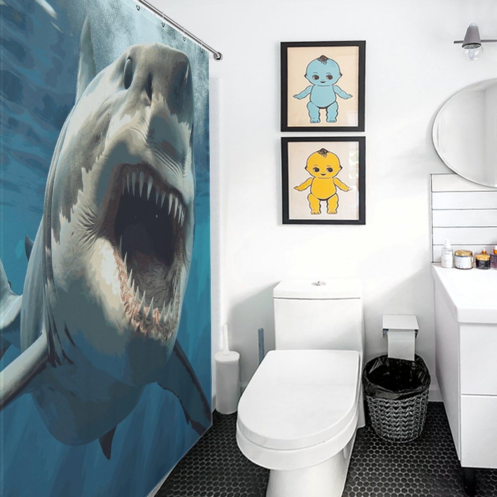 Rideau de douche requin en tissu imperméable 183x183 cm pour la salle de bain