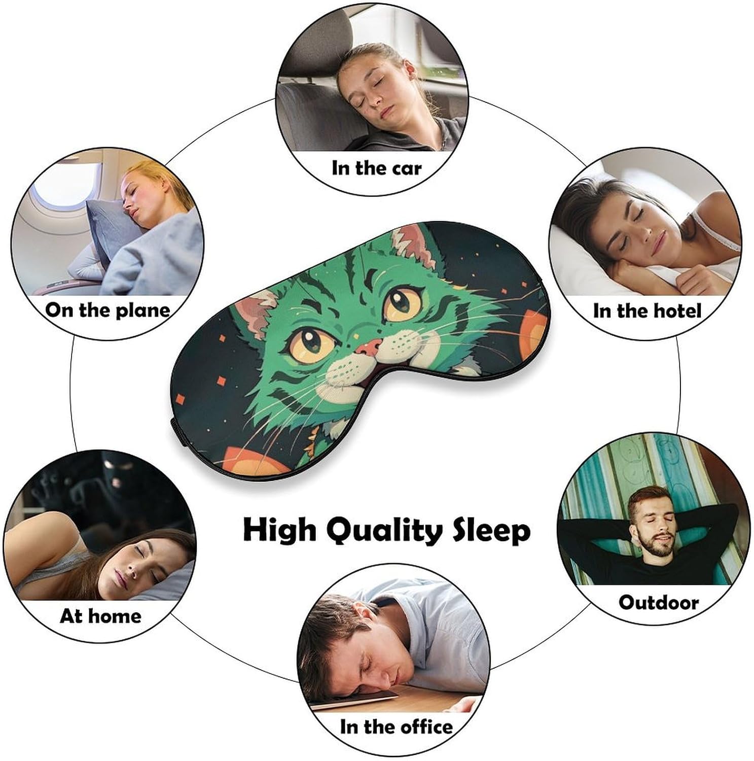 Sleep Mask Anime Green Cat Sleep Eye Mask with Adjustable Strap Blindfold Travel Eye Shade Cover Eyemask Eye Cover Soft Eyeshade Patches for Sleeping Yoga image 4