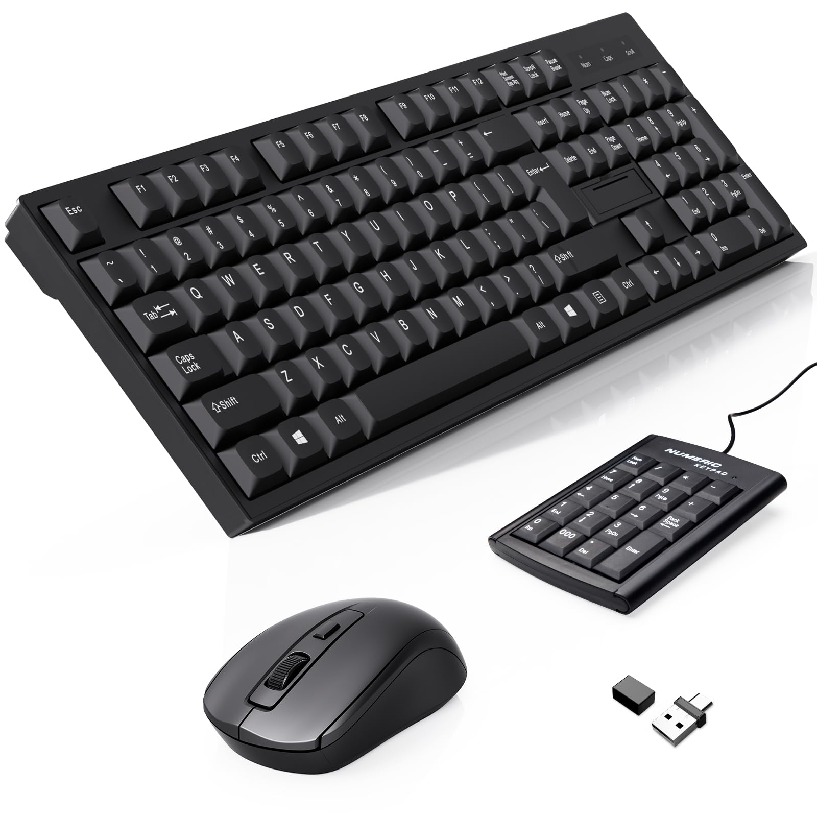 Wireless Keyboard and Mouse Combo-Full Size QWERTY Layout 2.4G Stereo Keycap Ergonomically Designed for Laptop,PC,Notebook,Windows,Computer Wired