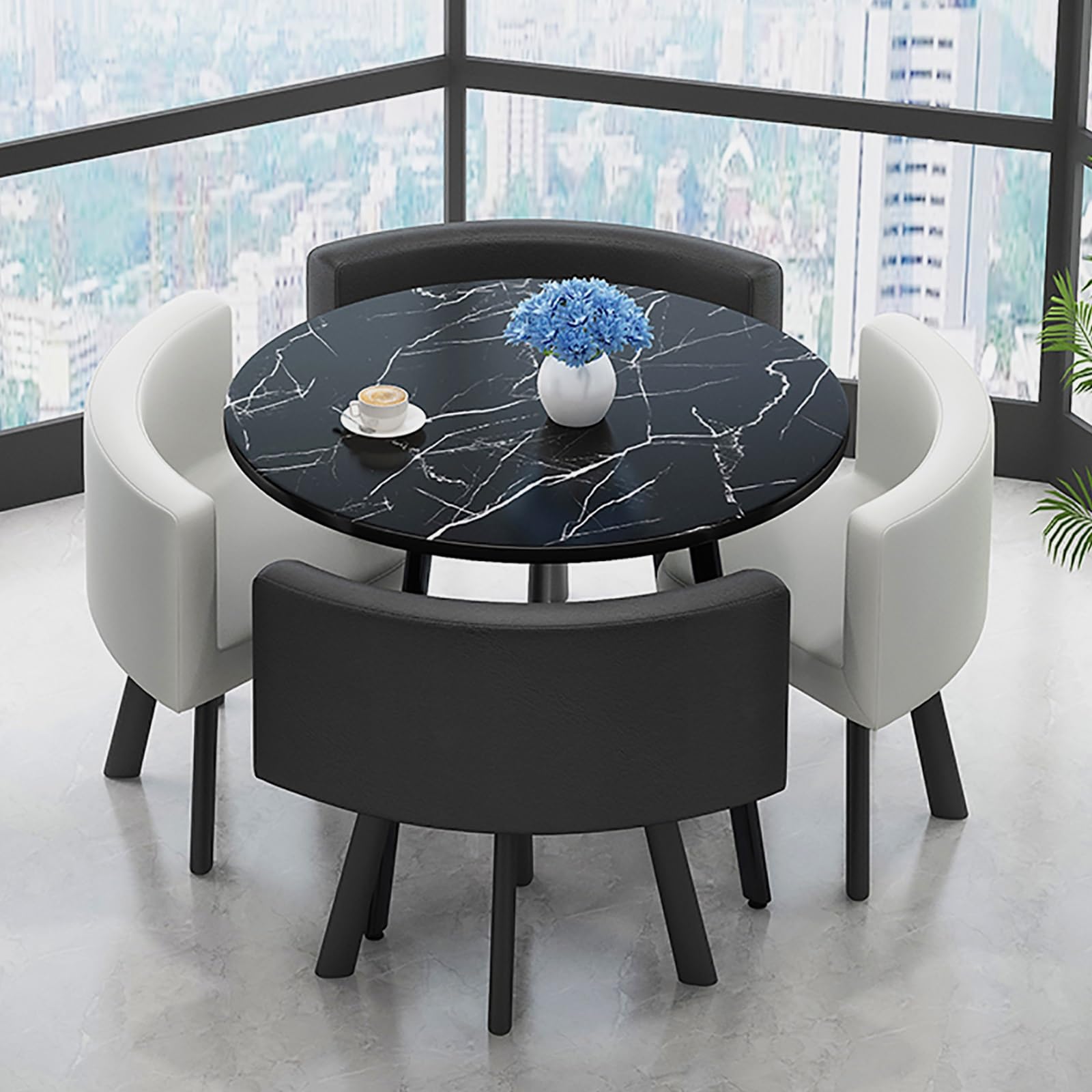 AYCDL Modern Round Dining Table Set For 4 with Backrest Chair Sets Leisure Office Table and Chair Set Circular Conference Table for Reception Negotiation,White-One Size