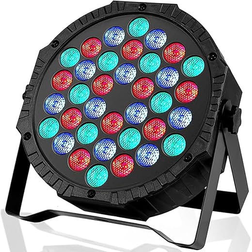 RGB DJ Disco Light – 36 LED Flat PAR Stage Light with Remote Control for Birthdays & Home Celebrations (18 Cm Dia)