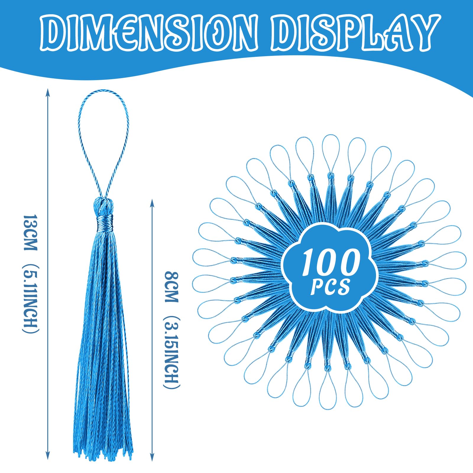 BOUBONI 100 Pcs Bookmark Tassels Bulk Lake Blue Soft Craft Silky Handmade Mini Tassels for Jewelry Making with Loops for DIY Craft Accessory Dress Decoration - Image 2