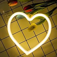 Vista 2 de Paquete de 1 letrero de neón de corazón, luces de corazón de neón, funciona con pilas o USB, luz LED de decoración de San Valentín para el día