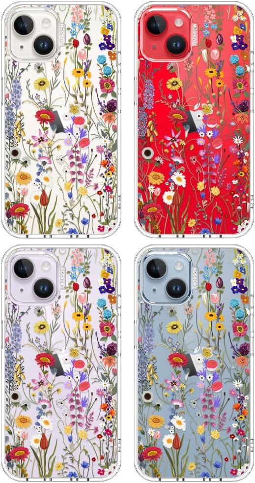 MOSNOVO for iPhone 13/14 Case | Military Grade 6.6ft Drop Tested | Clear with Wildflower Meadow Design - Image 3