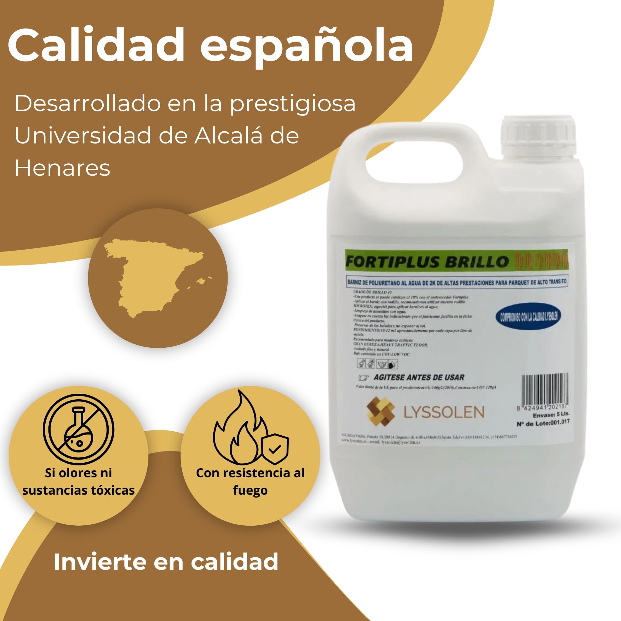 Barniz de Poliuretano para Suelos de Madera al Agua - 5 Litros - Acabado Brillante de Alta Resistencia al Desgaste - Protección y Durabilidad Profesional para Parquet y Tarima - Incoloro