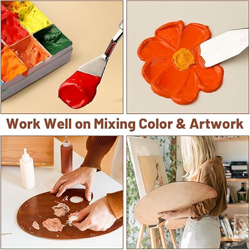 Miniatura 7 de Juego de 14 cuchillos de paleta, cuchillo de pintura de acero inoxidable, espátula de pintura con mango de madera, accesorios de pintura al óleo