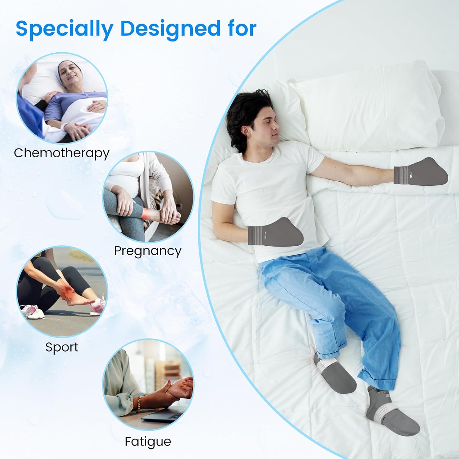 suzzipad cold therapy socks & hand ice pack, cooling gloves for chemotherapy, chemo care package for women and men, l