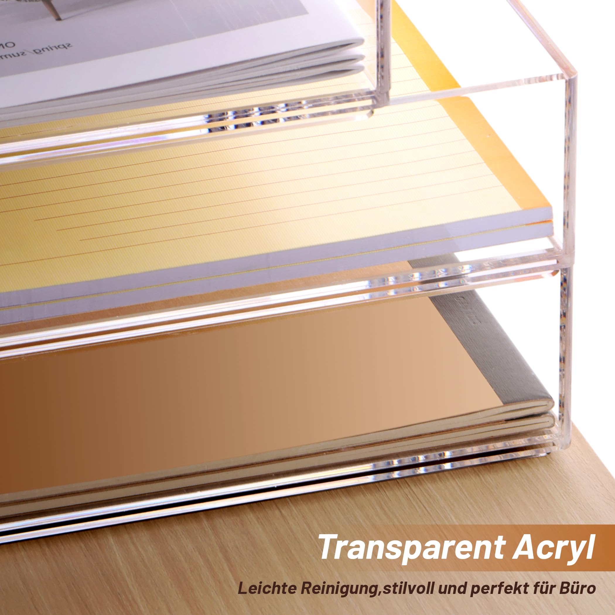 SANRUI 4er Set Dokumentenablage A4, Stapelbar Briefablage querformat aus Acryl, Stabiler Ablage Schreibtisch Organizer für Büro&Home, Moderne Ablagefächer Ablagekorb Transparent,31,5 x 22,5 x 26,5 cm