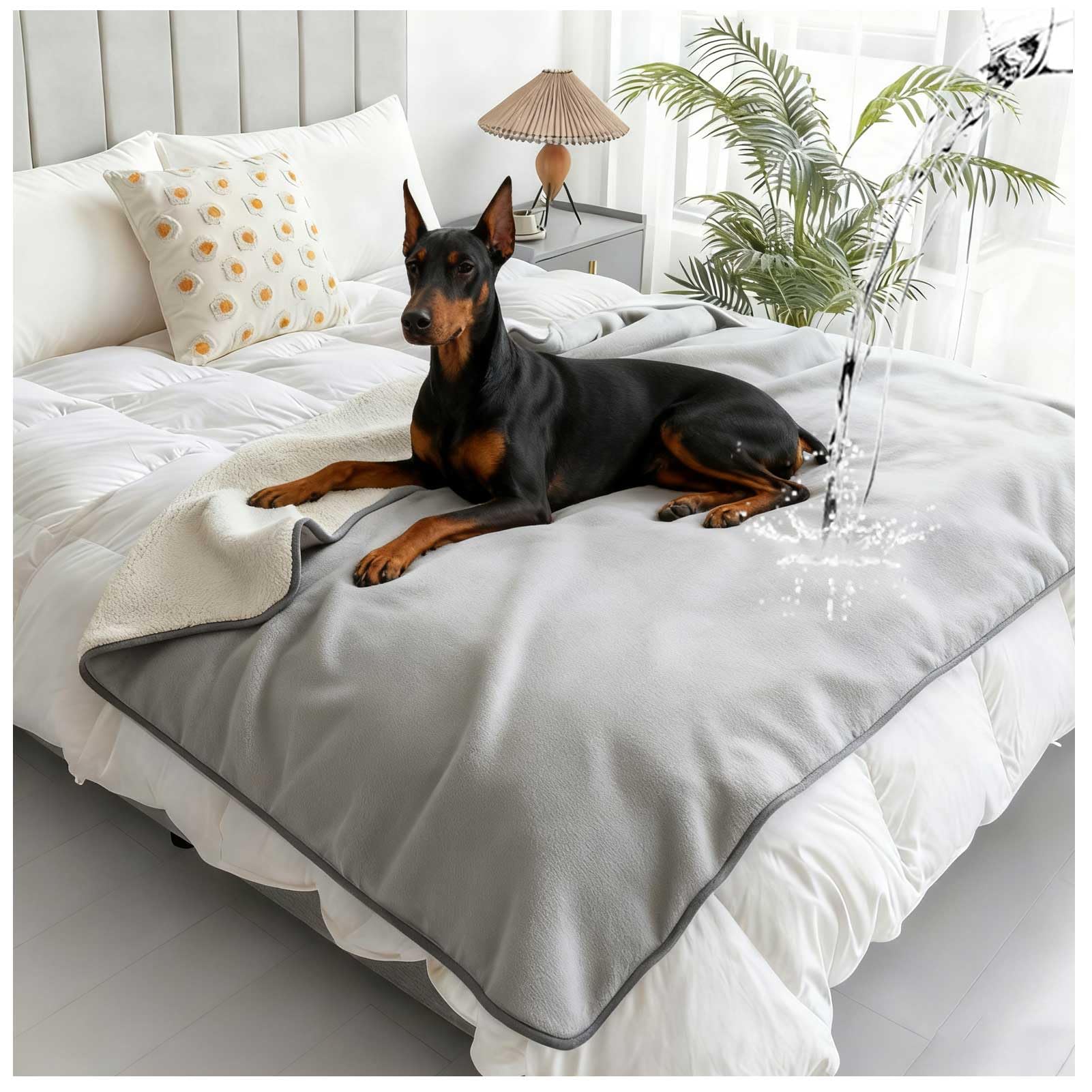 Manta Impermeable para Mascotas para Cama, Manta Reversible de Franela Suave, Manta de Cama para Parejas Lavable, Manta para Perro a Prueba de Derrames para Sofá,Light Grey,200x230cm