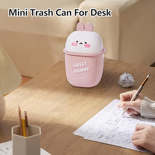 Miniatura 6 de Benshukam Mini bote de basura con tapa, lindo conejo de escritorio, bote de basura pequeño de 0.35 galones, para encimera de baños, cocinas,