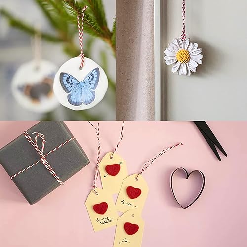 Miniatura 7 de Benvo Paquete de 2 cordel de algodón verde y blanco y rojo blanco cuerda de embalaje de Navidad cuerda