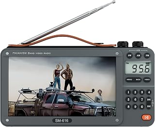 ONGTEED 7 Inch 720P Portable AM FM SW Radio with Bluetooth Speaker, MP3 MP4 Player, USB SD Card Playback, Rechargeable Video Radio (No TV)