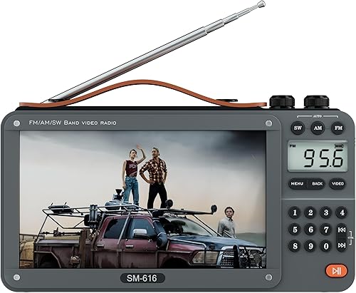 Radio de video de película AM FM con pantalla de 720P de 7 pulgadas con altavoz Bluetooth, radio digital recargable de onda corta MP3 MP4,