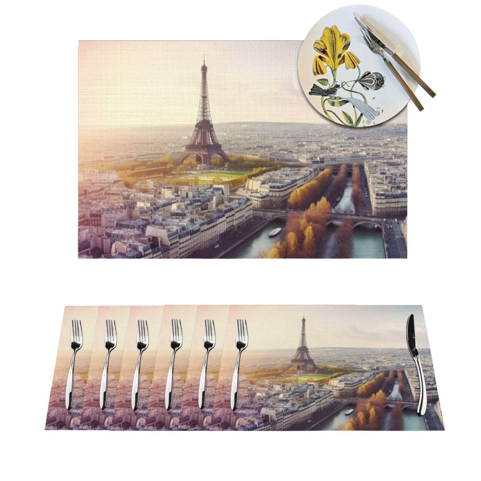 Sets de table paysage de Paris pour repas de cuisine conviviaux