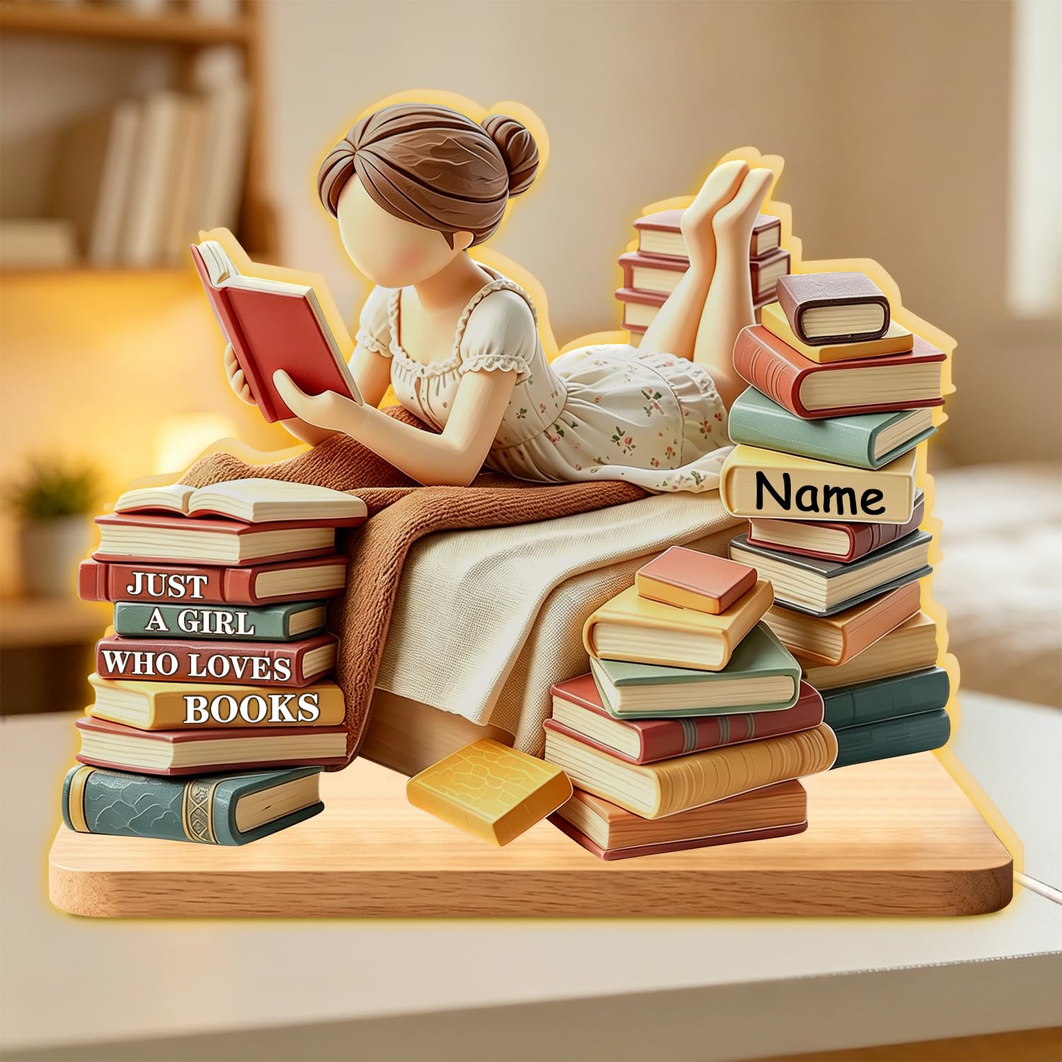 Personalized Just A Girl Who Loves Books Light Box, Custom Reading Book Lover LED Night Light Lamp Reading Gifts for Bookworm, Bookish, Book Reader, Librarians, Bookshelf Library Home Decor