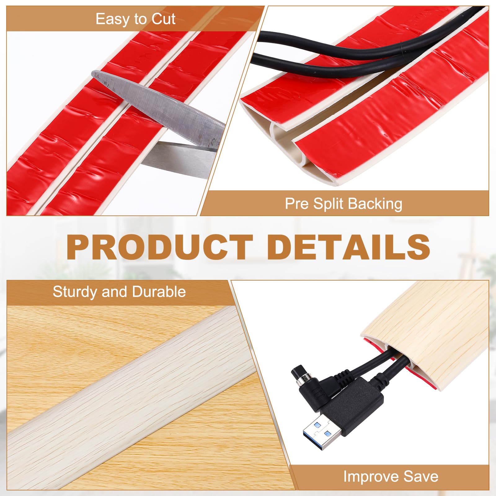 Floor Cord Cover 4ft, Extension Cord Hider For Floor Cable Management 0.47" W X 0.24" H, White Maple - Walmart Supplies