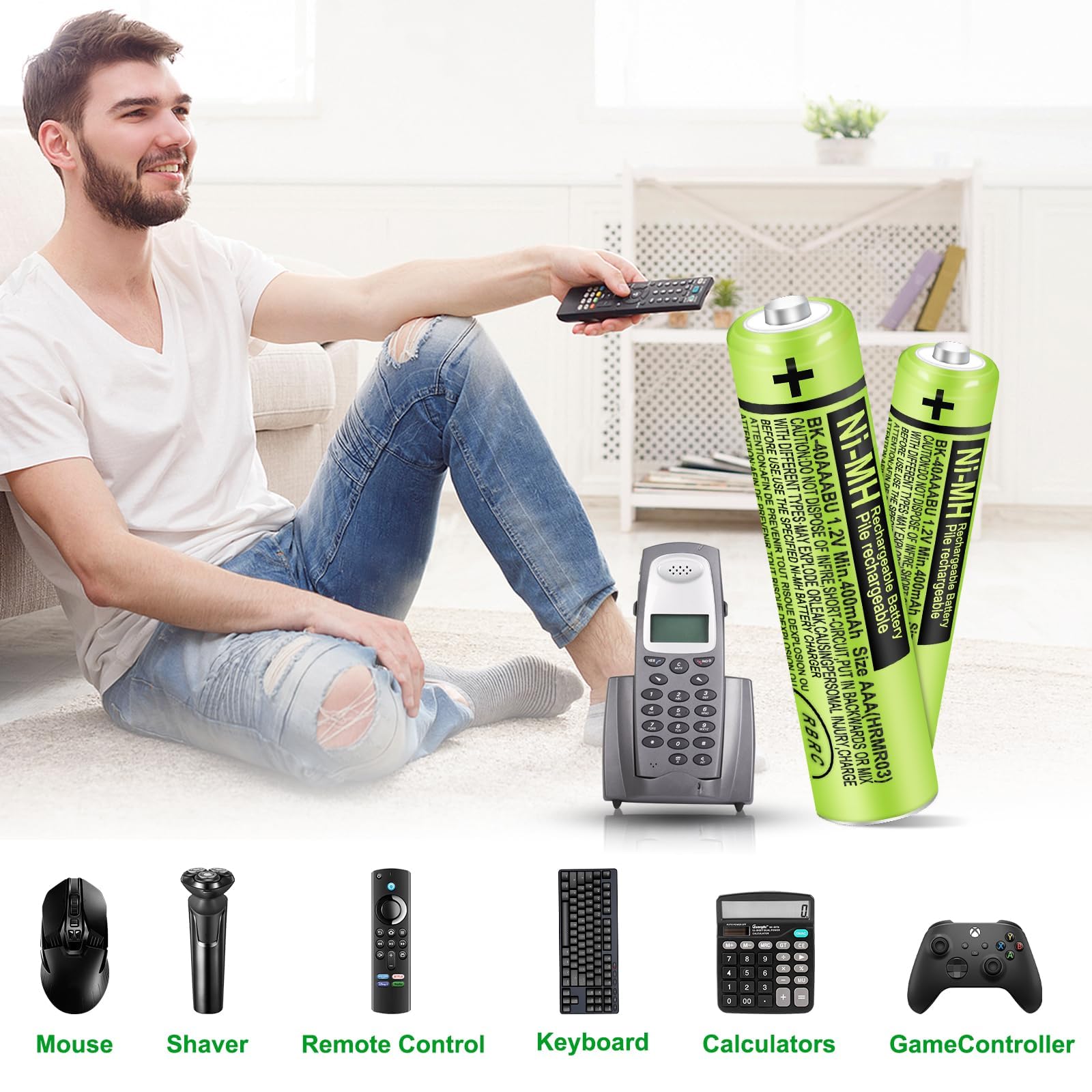Confezione da 8 batterie AAA ricaricabili BK-40AAABU 400 mAh 1,2 V per telefoni cordless Panasonic, batterie Ni-MH AAA per telecomandi, elettronica