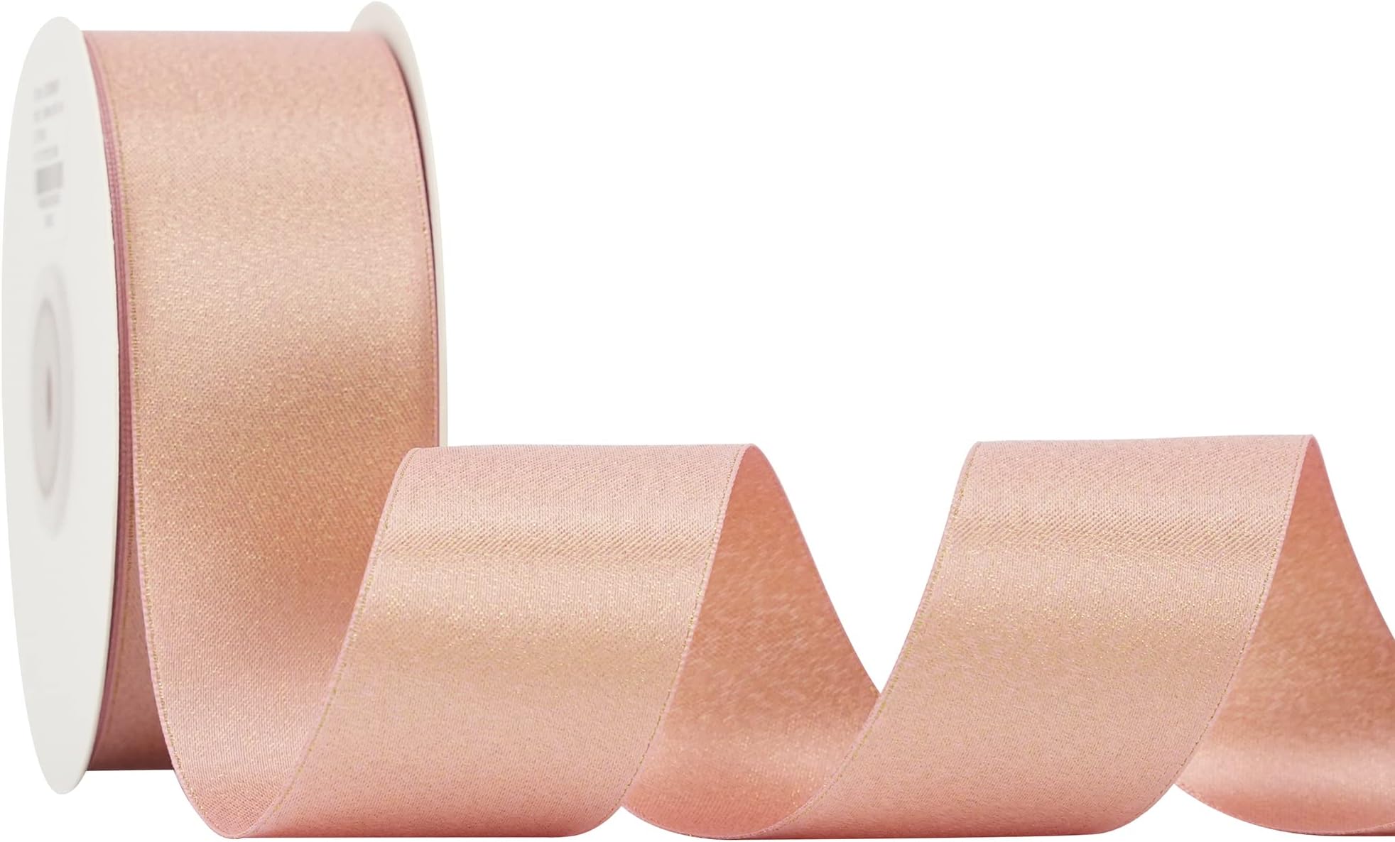 HUIHUANGGold Purl Satin Ribbon Pink 1-1/2 inch