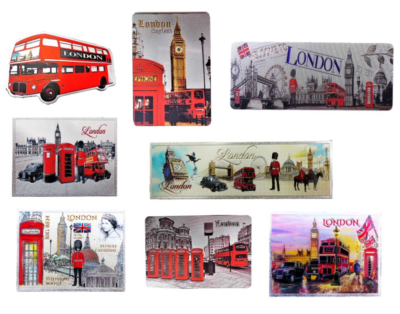 Shopewebb Multicolor London Icons Acrylic Foil Magnet Set Of 8 – Shiny Foil Uk Souvenir Fridge Magnets With Famous British Landmarks
