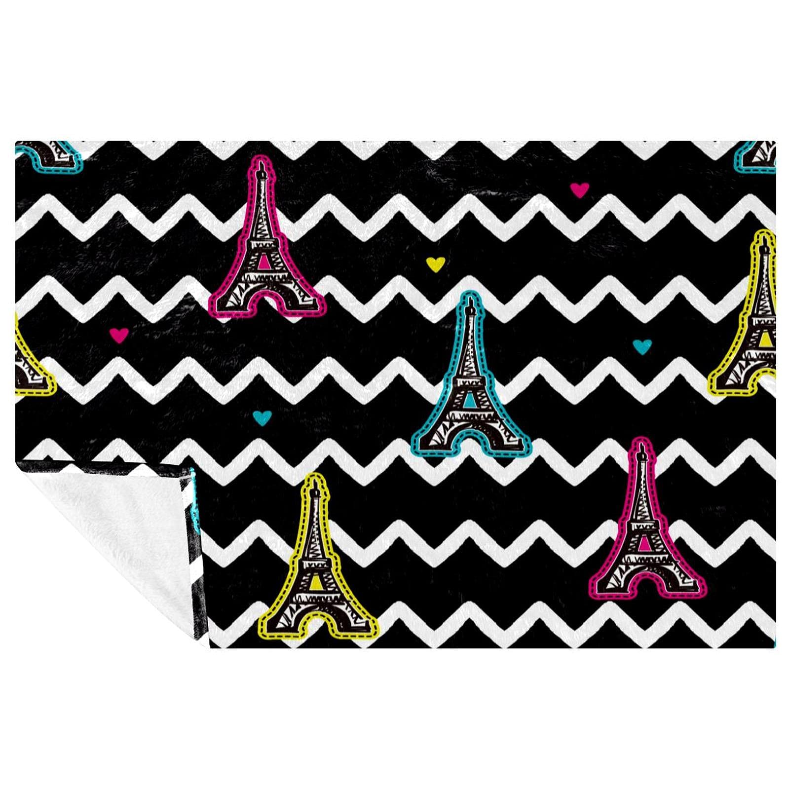 Couverture chaude Tour Eiffel en tissu thermique et chevrons pour lit