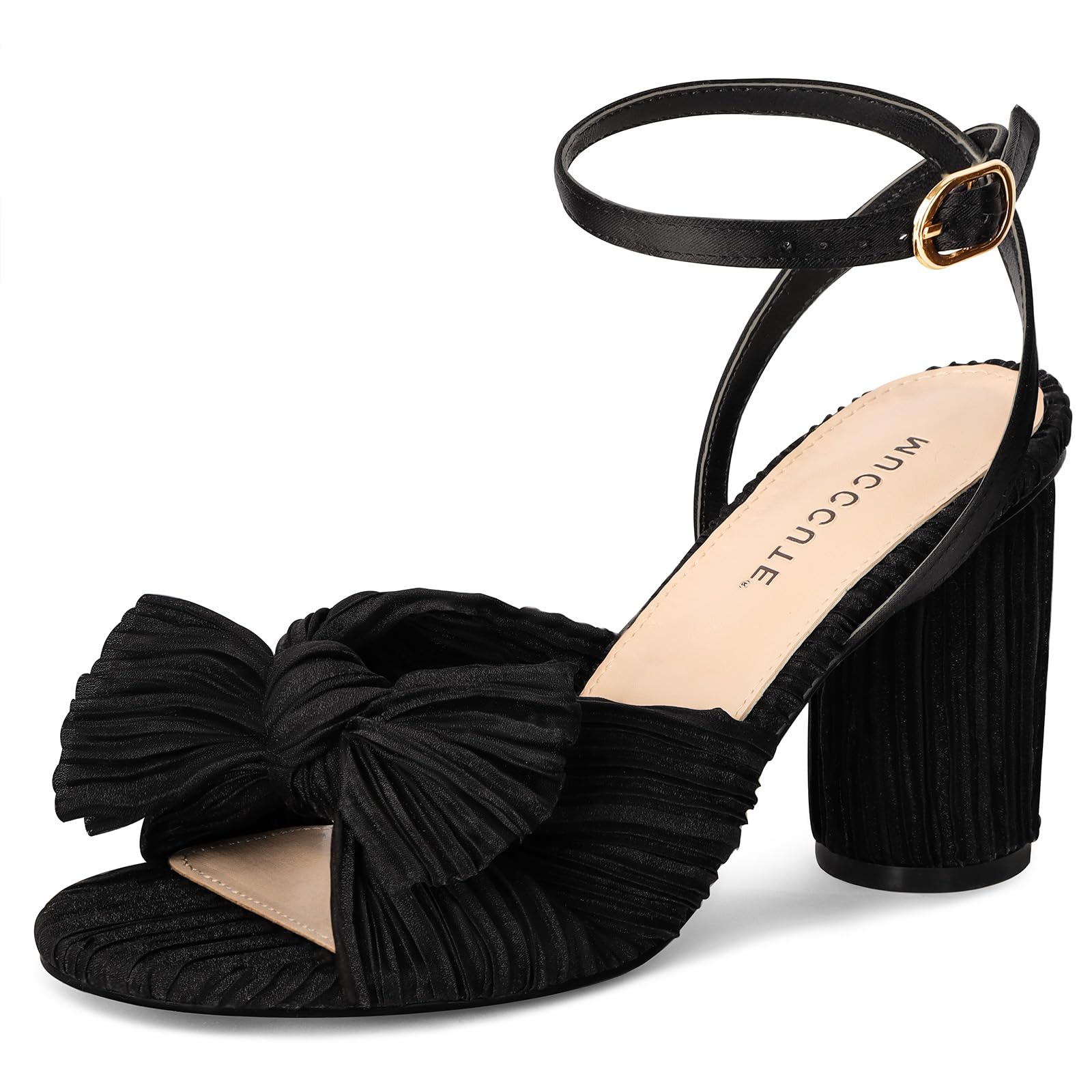 MUCCCUTE Women's Bow Knot Heeled Sandals Ankle Buckle Strap Chunky Heeled Open-toe Comfortable Wedding Party Fashion Heeled