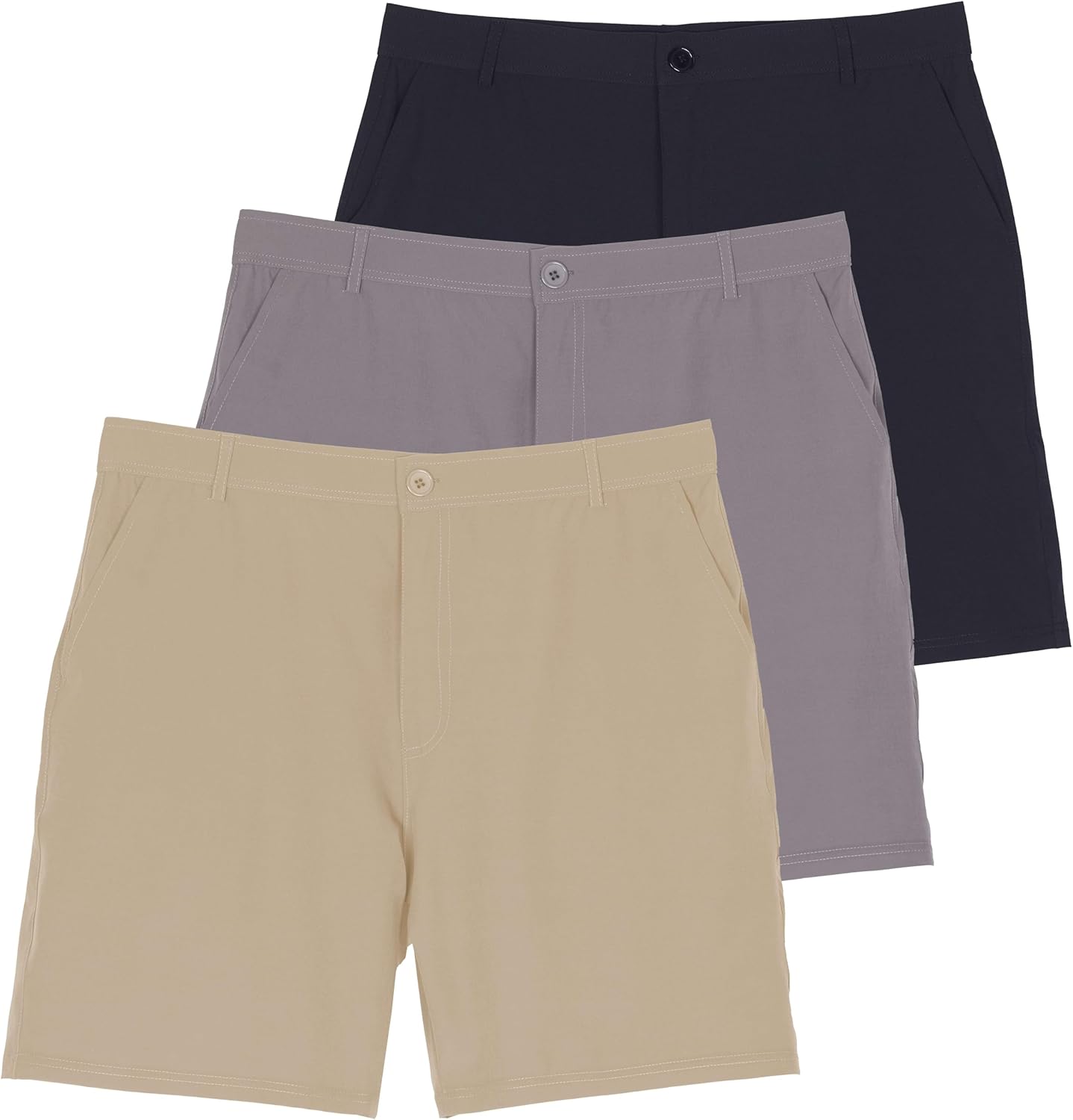 Real Essentials 3 Pack: Mens 7" Golf Shorts Pockets - Flat Front Casual Work Workout Active Hiking Sport