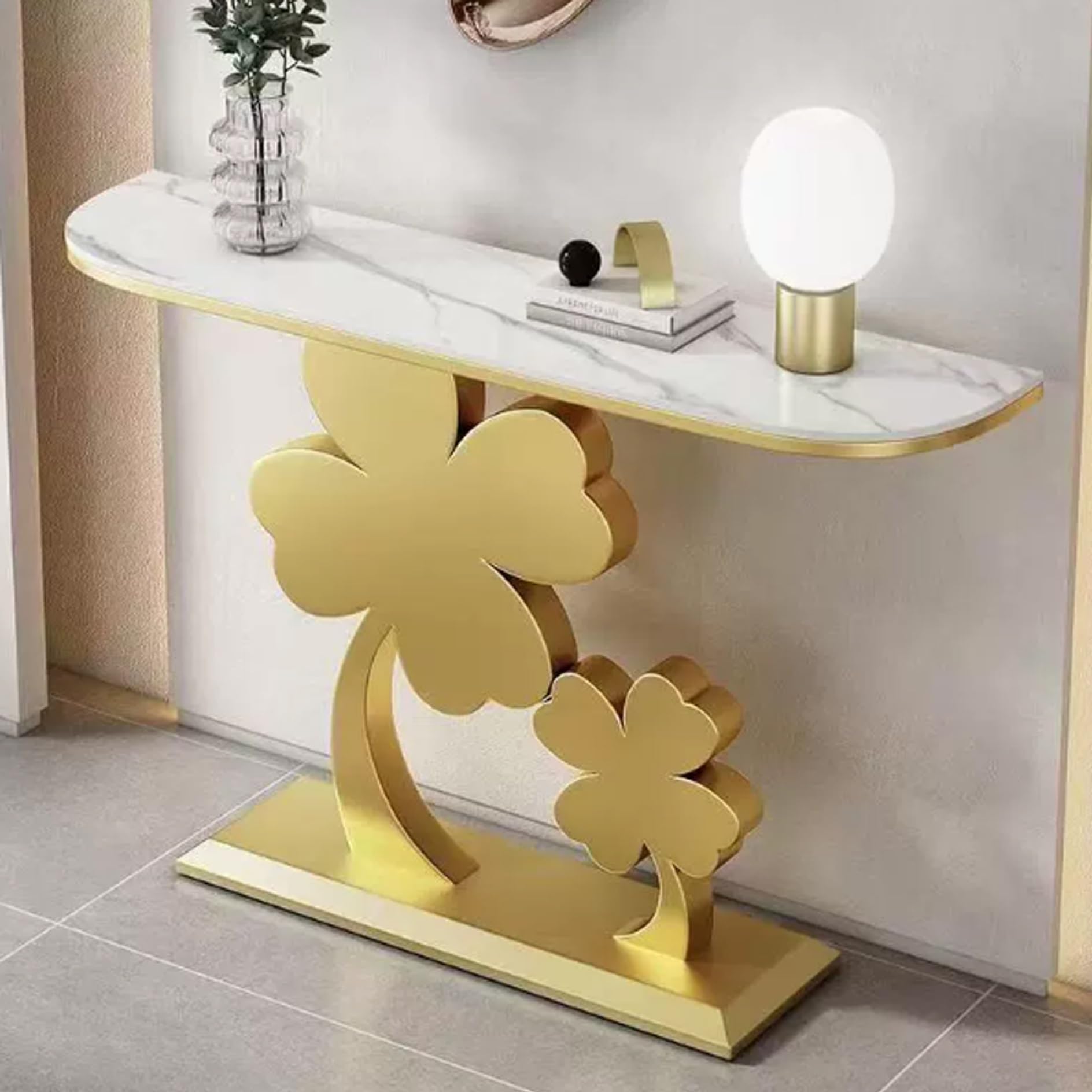 MESCXTY Console Table for Entryway, Contemporary Accent, Narrow Long Behind Sofa Tables with Geometric Metal Frame, Entrance Living Room(Gold,120cm/47.2in)