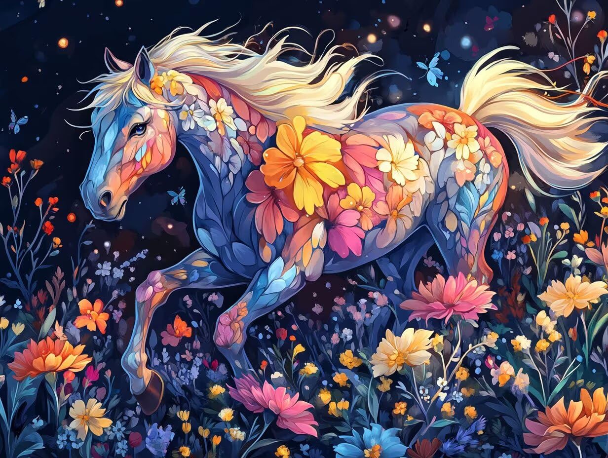 Pintura por numeros cuadros DIY de caballo para decorar tu salon con arte floral en casa 8