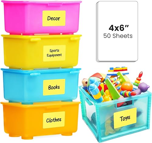 MESS Etiquetas grandes para contenedores de almacenamiento (50 etiquetas de 6 x 4 pulgadas), etiquetas de despensa, etiquetas para organizar,