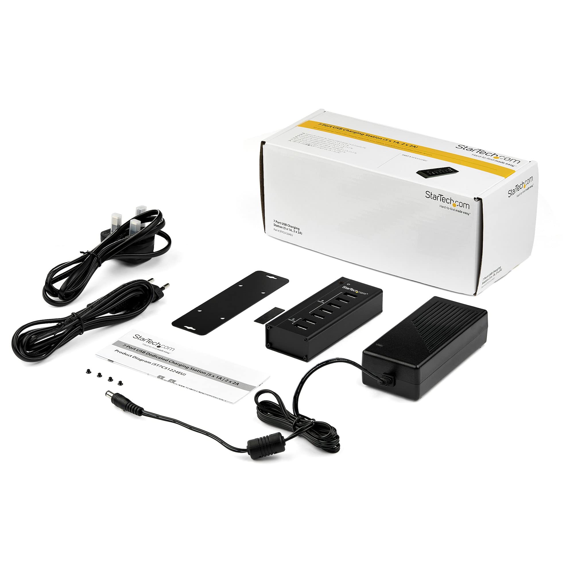 StarTech.com Stazione Ricarica a 7 porte USB con 5x Porte 1A e 2x Porte 2A - Hub per dispositivi multipli (ST7C51224EU) | Hub di Ricarica Compatto, Ricarica Simultanea, Ricarica Rapida e Sicura