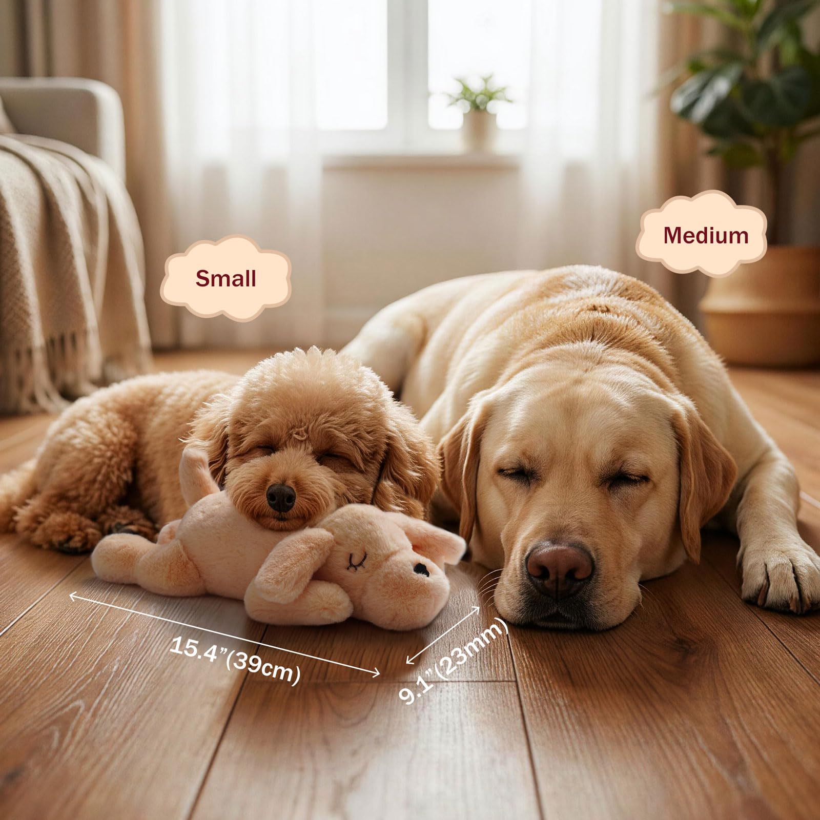 Fuzzwoof Ferngesteuertes Herzschlag-Hundespielzeug, 8-Sounds & Herzschlag-Simulation Plüschspielzeug für Welpen, Schlafhilfe & Angstlinderung, Kistentraining, wiederaufladbarer beruhigender Begleiter