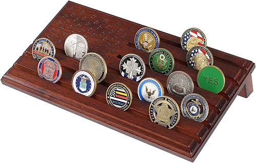 Miniatura 6 de PiaoHao Soporte de exhibición de monedas de desafío militar de 6 filas para escritorio moneda militar soporte de exhibición de madera maciza con