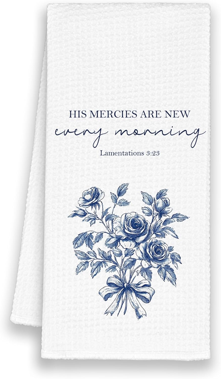 Vintage Christian Blue Peony Floral Kitchen Towels, Scripture His Mercy are New Every Morning Hand Towels for Bathroom, Rustic Decorative Dish Towels Decor for Home 16x24in