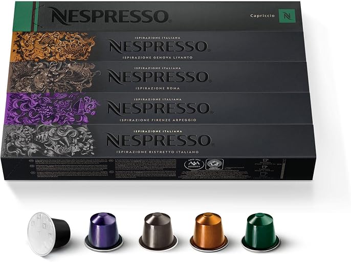 Nespresso Capsules Original Line, Ispirazione Favorites Variety Pack, Medium & Dark Roast Espresso Coffee, 50 Count Coffee Pods