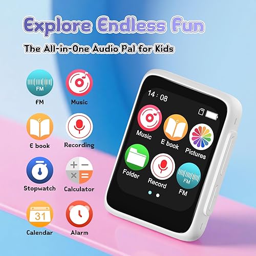 Miniatura 6 de Reproductor de MP3 Bluetooth para niños con auriculares, altavoz integrado, Bluetooth 5.3, 512 GB expandible, radio FM, grabadora de voz, lector de