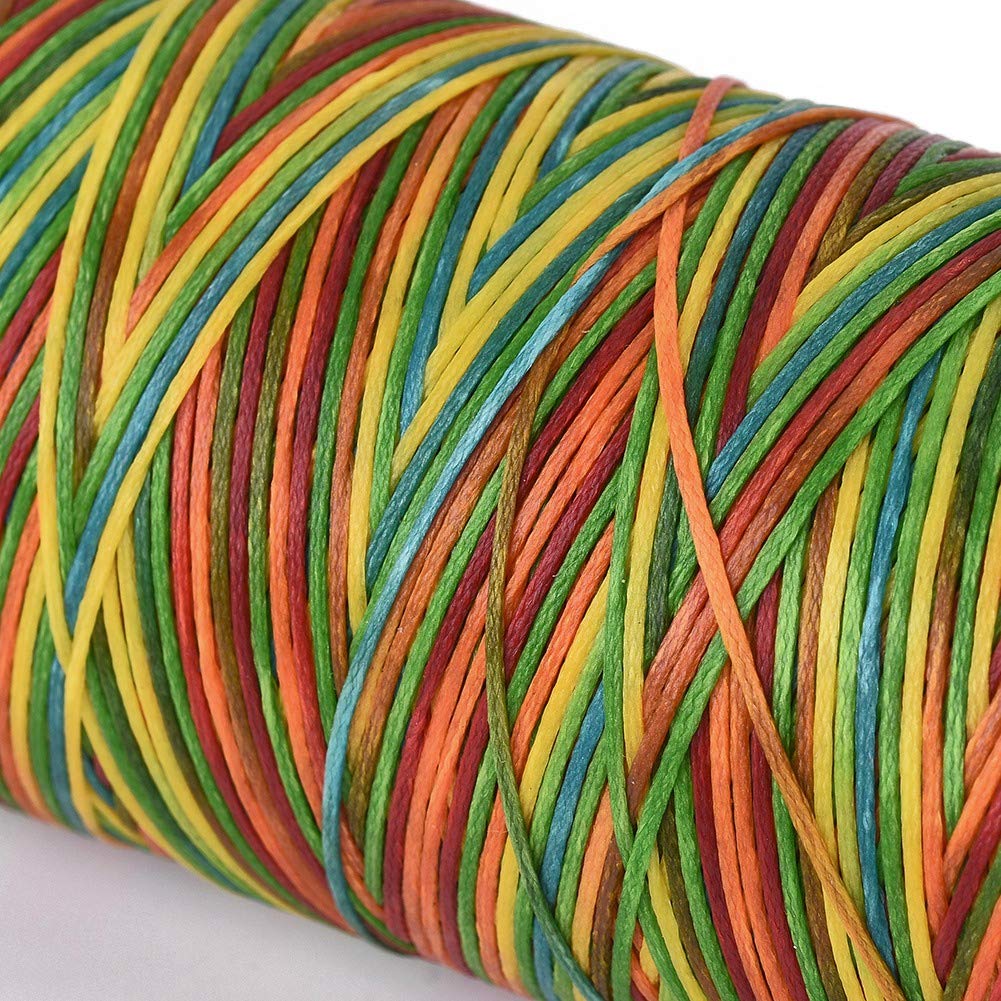 Craftdady 284 Yard 1mm Flat Waxed Sewing Thread Colorful Waxed Polyester Cord String for Friendship Bracelet Necklace Jewelry Making Repairing
