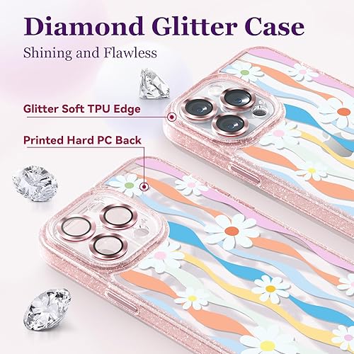 Miniatura 3 de Funda compatible con iPhone 14 Pro, bonita estética, funda para teléfono con protector de cámara, diseño de manzanilla femenina con diseño de correa