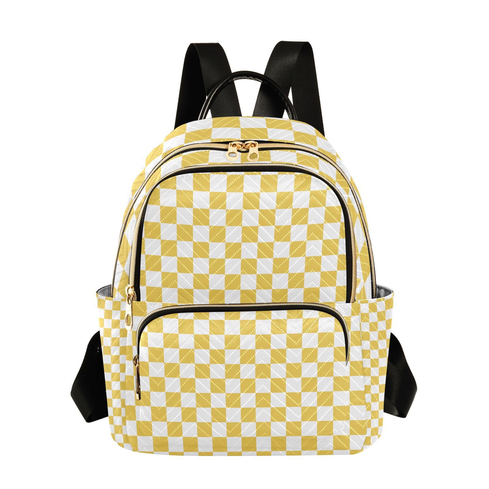 LFICRTAN Women's Quilted Backpack Purse Yellow Checkerboard Fashion Backpacks Casual Rucksack, Medium