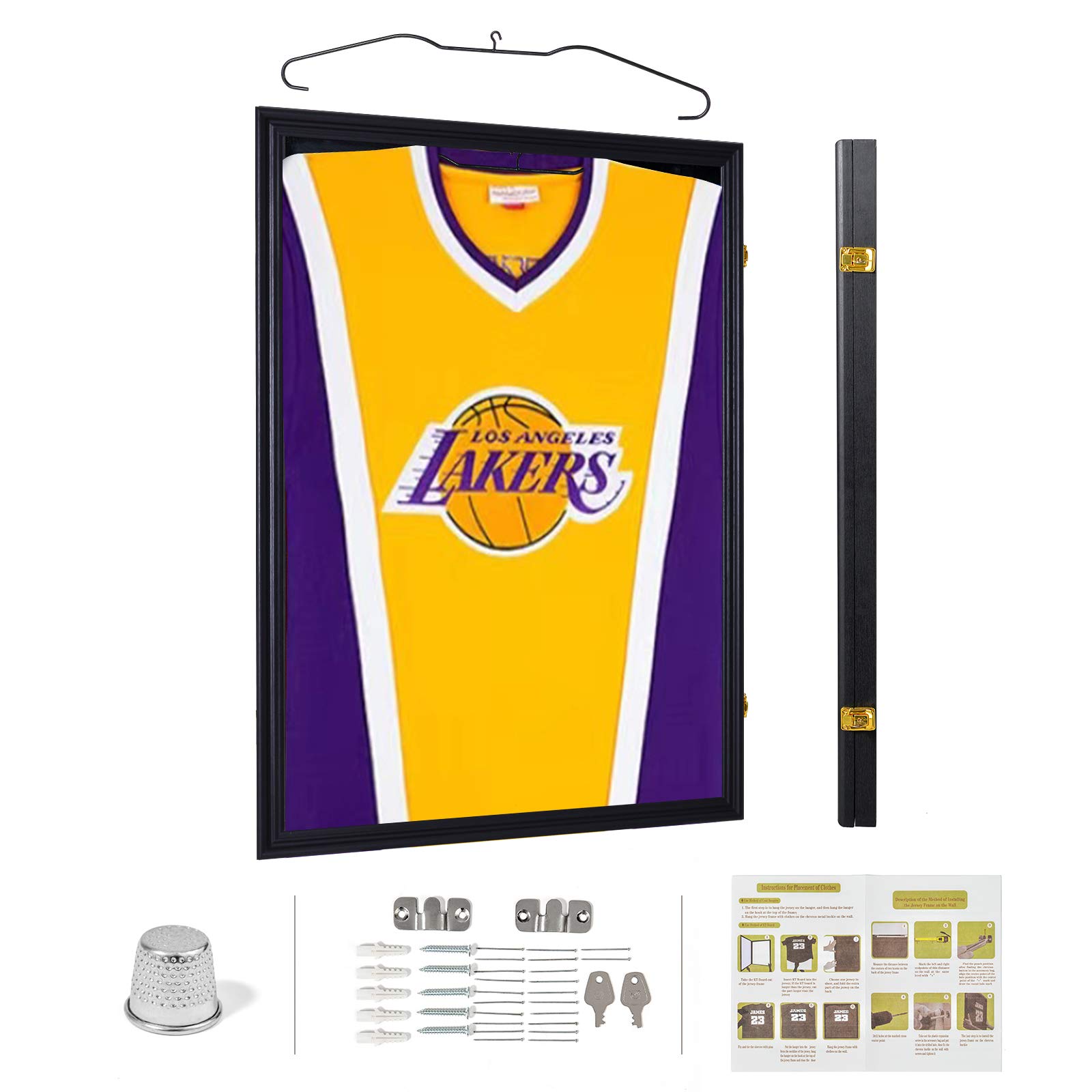 Jersey Frame Display Case with UV Resistant Acrylic and Hanger, Wall Mounted Baseball Basketball Football Hockey Shirt Display Black