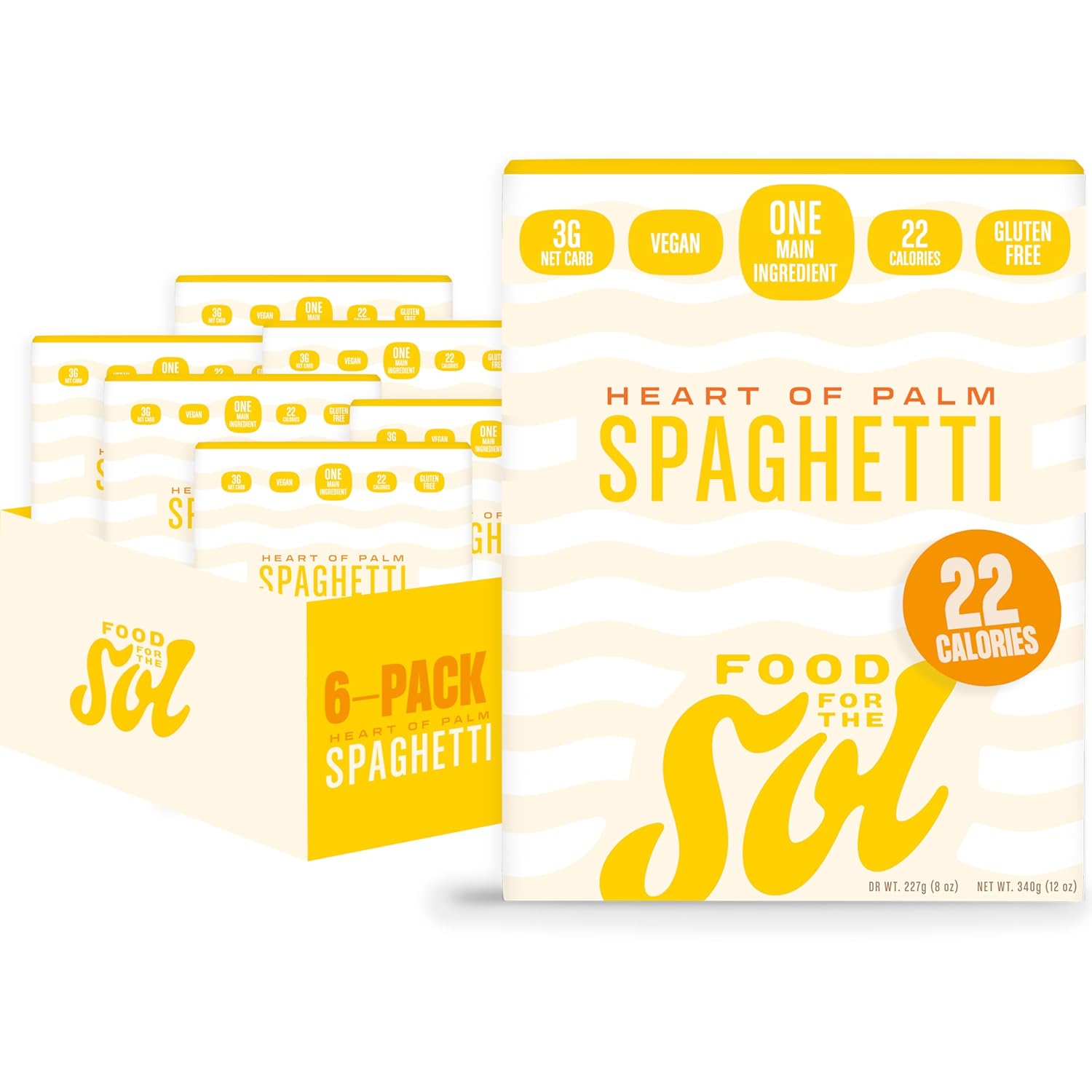 Food for the Sol Hearts of Palm Pasta (6-Pack) – Vegan, Al Dente Low Carb Spaghetti Noodles – Clean, Delicious Plant Based Vegetable Spaghetti - Gluten Free Pasta Recipes for Dinner, Lunch