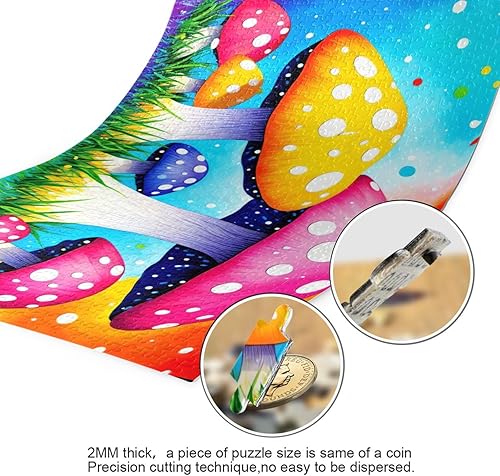 Miniatura 3 de Rompecabezas de hongos rojos amarillos, material compuesto de madera de papel Zcon bolsa de almacenamiento e imagen de referencia fácil de resolver