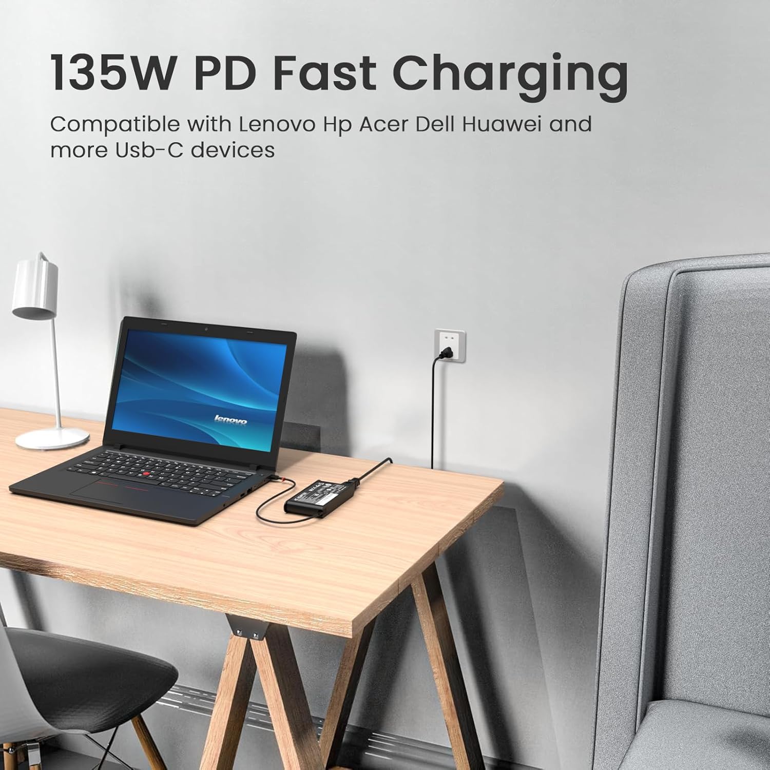 135W USB C Laptop Charger Compatible with Lenovo ThinkPad Z16 P16s P15s P14s E16 E15 E14 T16 Yoga/Slim Pro 9 7 6 7i 9i Book 9 ThinkBook 16 14p 14 15 14s IdeaPad Slim/Pro 9 7 5 Legion 9 Laptop