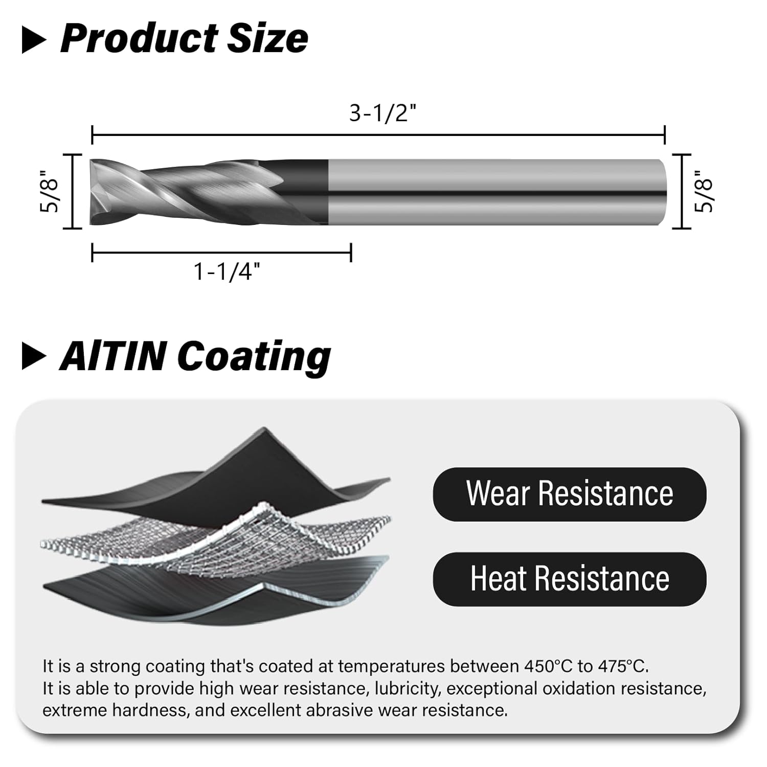 5/8" Micrograin Carbide Square End Mill Set 2 Flute HRC 55 AlTiN Coating End Milling Bits for Milling Alloy Steels, Hardened Steel, CNC Router Bits