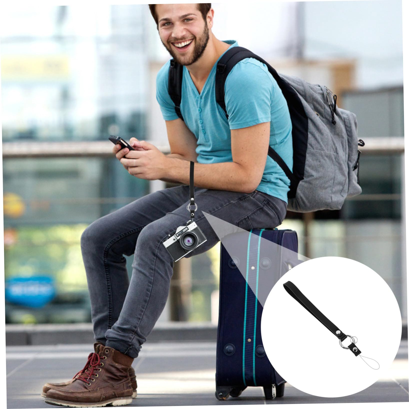 WOONEKY Cinturino da Polso Nero con Anello per Cellulare e Fotocamera Laccio Mano Anti-smarrimento Facile da Installare e Rimuovere Accessorio Multifunzionale per Smartphone e Chiavi