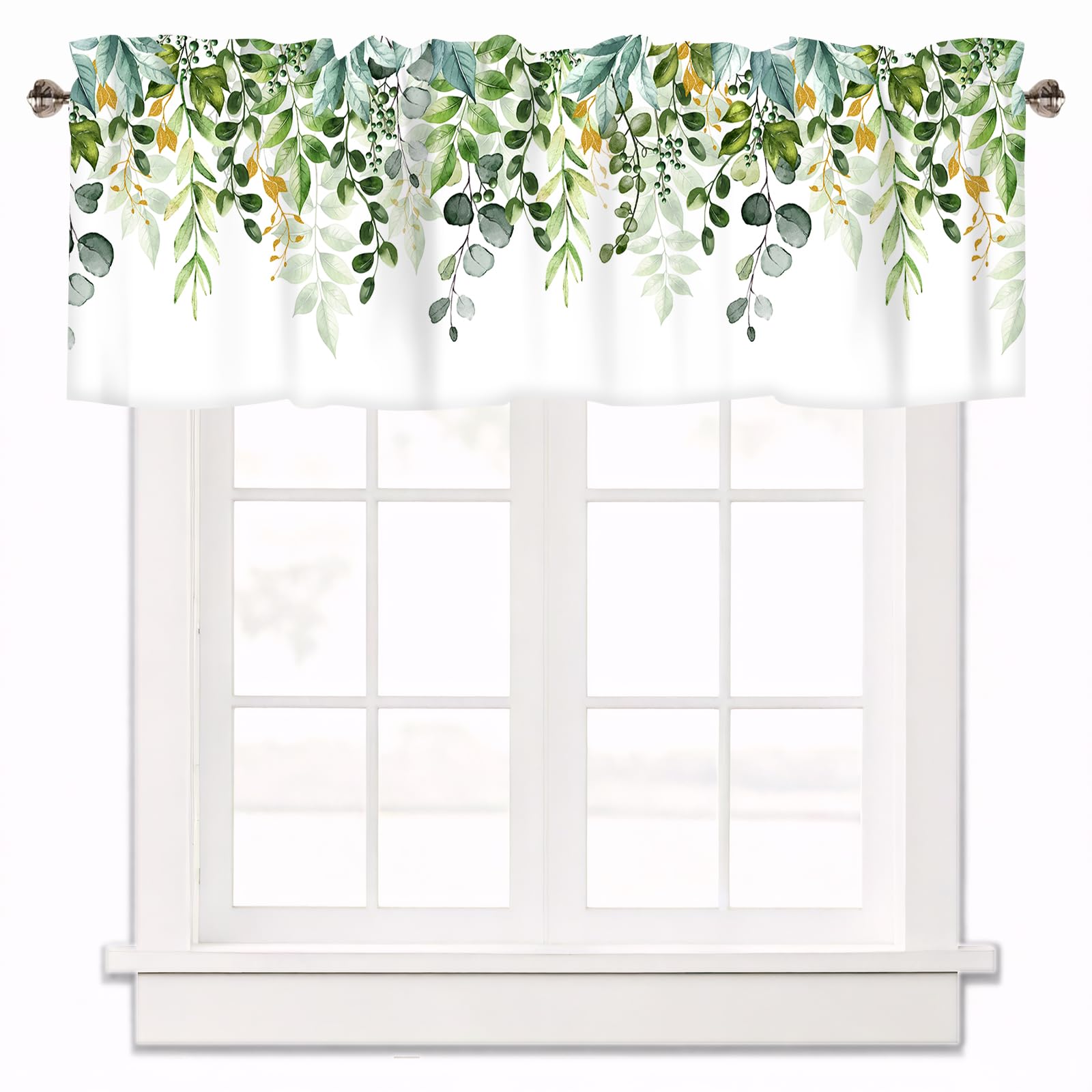 Green Eucalyptus Leaves Curtains Valances for Windows 42x12 Inch