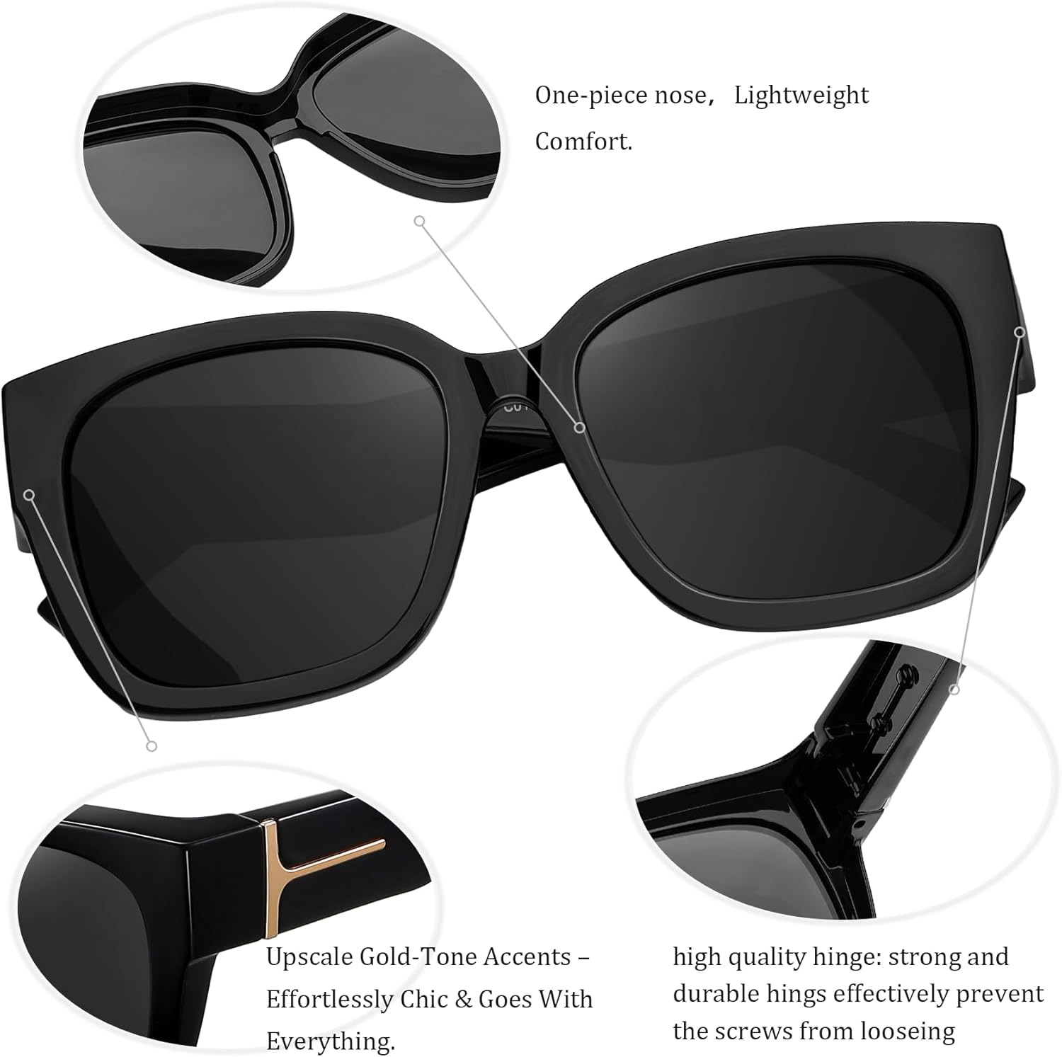 Fit Over Glasses Women Polarized Sunglasses Square Wrap Around Over Glasses UV Protection & 2 Pack