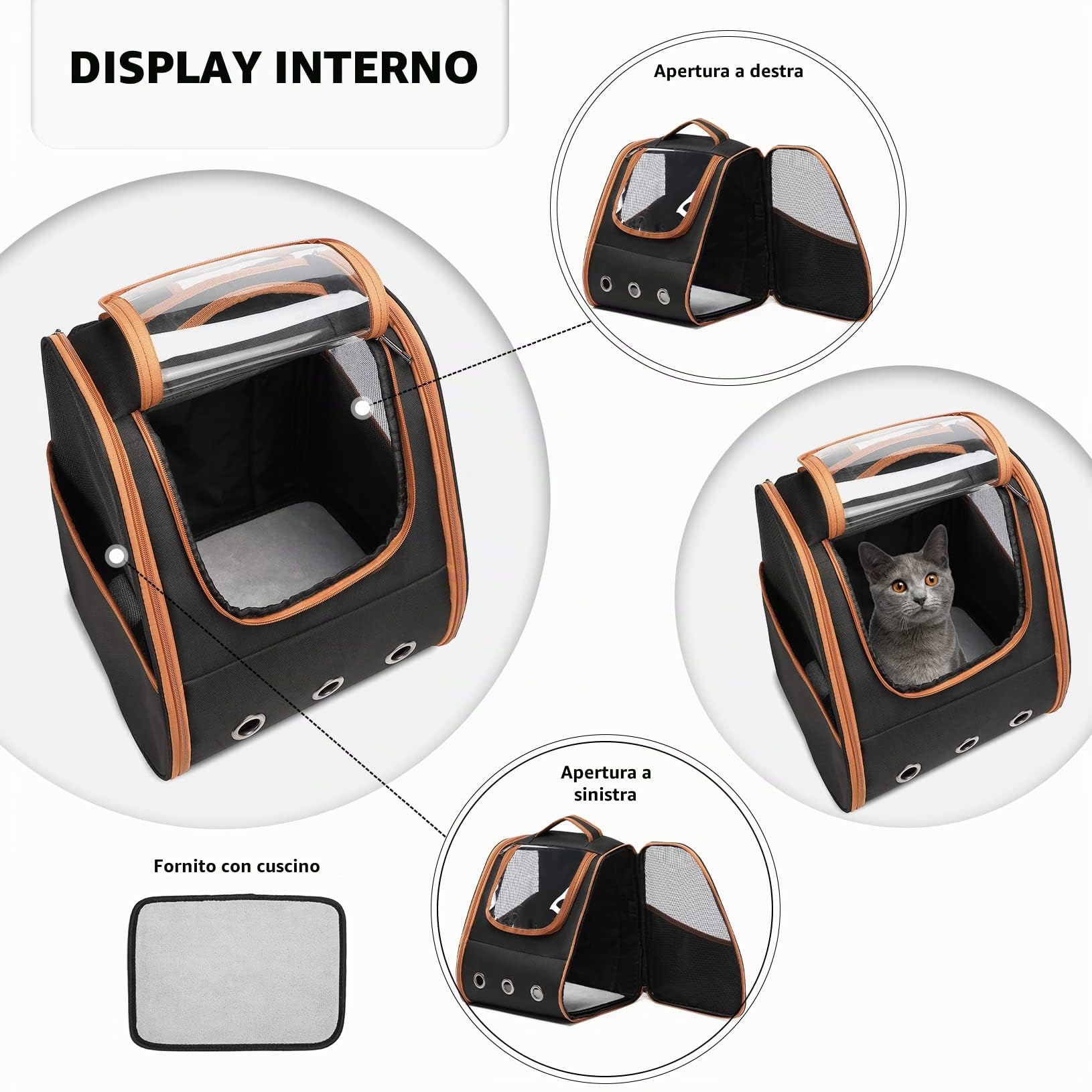 KONO Zaino Trasportino per Gatti e Cani Fino a 5.9 kg, Design Areato e Pieghevole, Conforme alle dimensioni per il trasporto in cabina, per Viaggi, Escursionismo e Uso Quotidiano