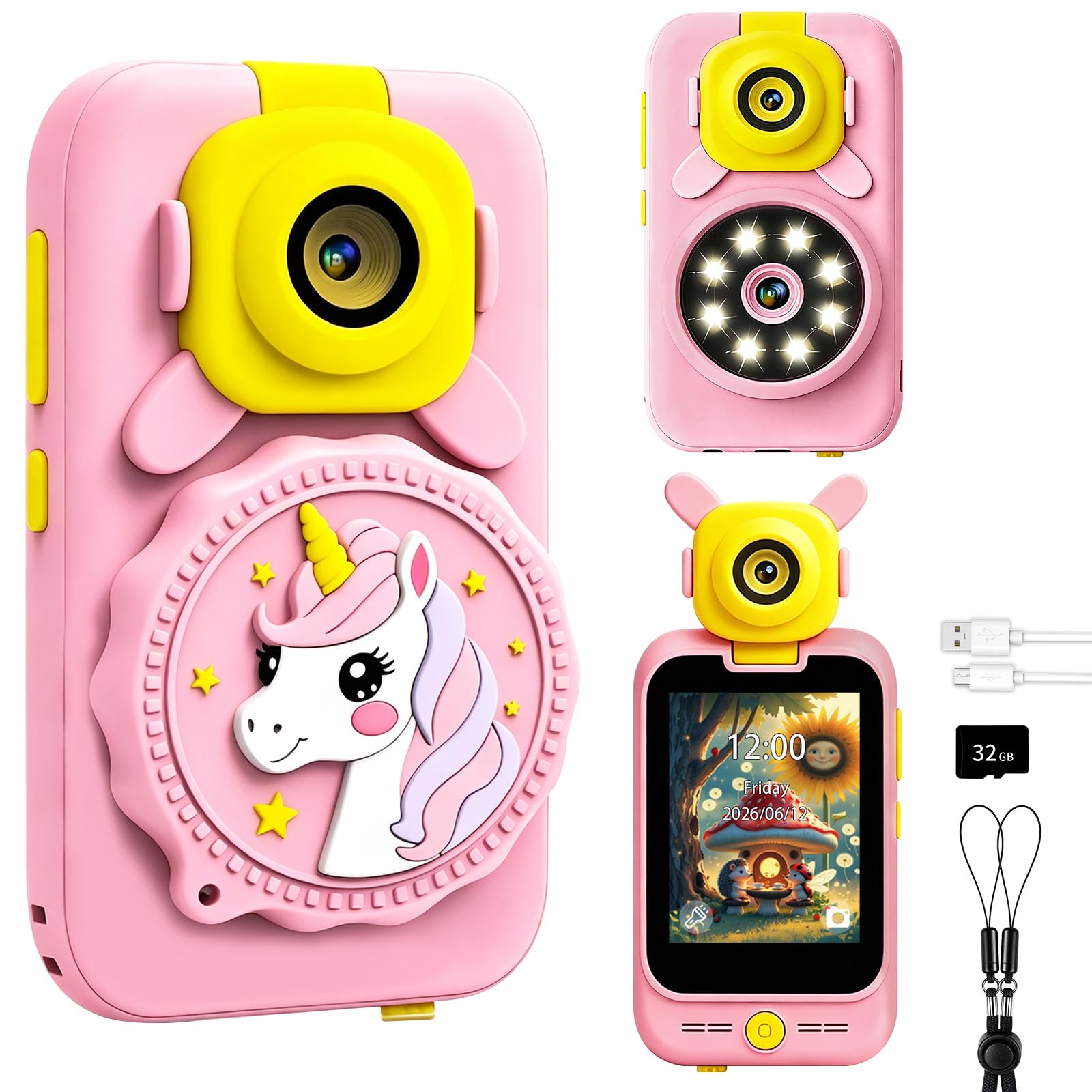 Telefono Giocattolo per Bambini, Macchina Fotografica, Regalo Bambina 3 4 5 6 7 8 Anni, Cellulare per Bambini, Unicorno Telefoni Educativi Finto per Bambina, Regali di Compleanno e Natale per Ragazze