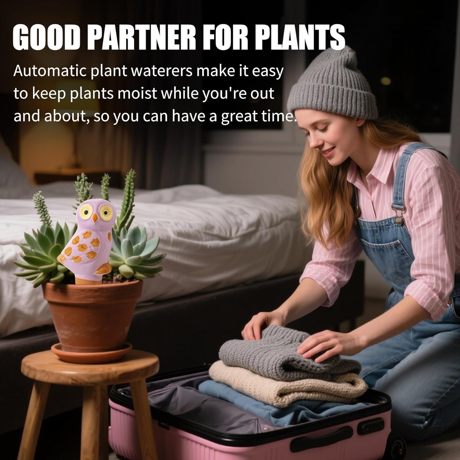 Mother’s Day Gift for Mom from Daughter or Son, 4 Pack Handmade Terracotta Owl Watering Globes & Spikes, Self-Watering Plant Devices with Slow Release System for Indoor & Outdoor Plants, Vacation Use